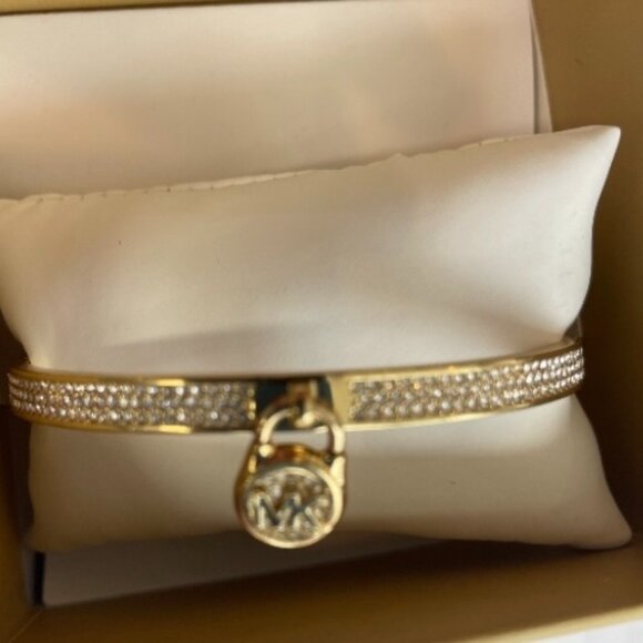 Michael Kors Pave Gold Dangle Lock HInged Bracelet in Box - Picture 3 of 6